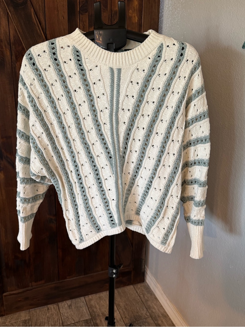 Maurices Cream Sweater with Sage Stripe Accents